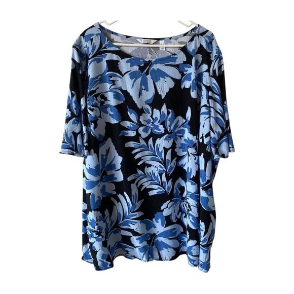Denim & Co. Tops - Denim & Co. Women's Printed Boatneck Blouse w/ Flutter Sleeve Black - Regular